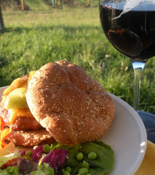 Making the Most of Seasonal Eating: Turkey, cheddar burger with pickled jalepenos, garden salad and Oregon pinot noir:) Making the Most of Seasonal Eating: Turkey, cheddar burger with pickled jalepenos, garden salad and Oregon pinot noir:)