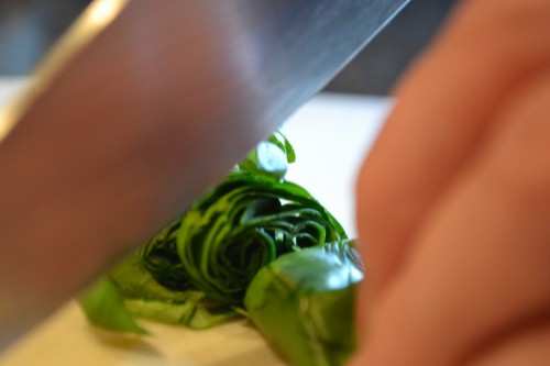 Becoming a great home cook: Step 3 for chiffonade, rock your sharp knife to create the little ribbons Becoming a great home cook: Step 3 for chiffonade, rock your sharp knife to create the little ribbons