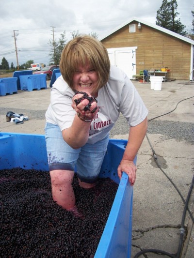 Remy crushing grapes