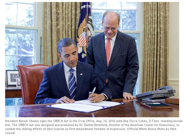 the SPEECH Act signing Dr. Rachel Ehrenfeld's Dream to Stop Terrorism