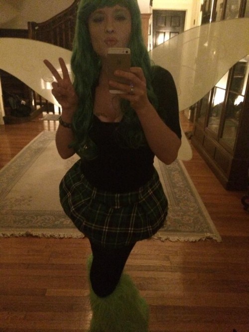 Finding Happiness Through Working on Goals - Me in my fairy wings, and my furry lime green leg warmers